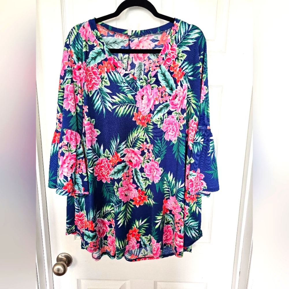 Floral Blue and Pink Blouse